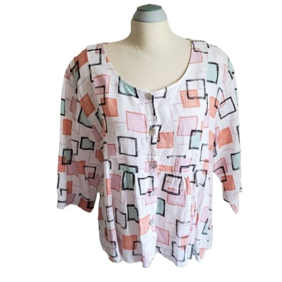 Talia Benson 100% Linen Italian Top Blouse Size XL - Picture 1 of 8